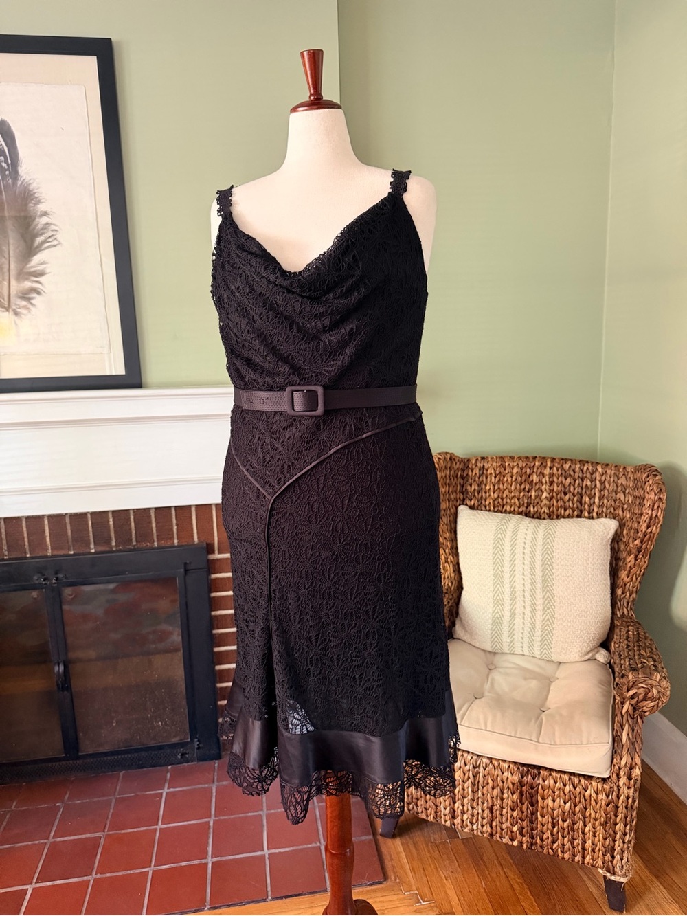 NWT Isabel Toledo for Lane Bryant Black Lace Belted Midi Cocktail Dress -Size 16